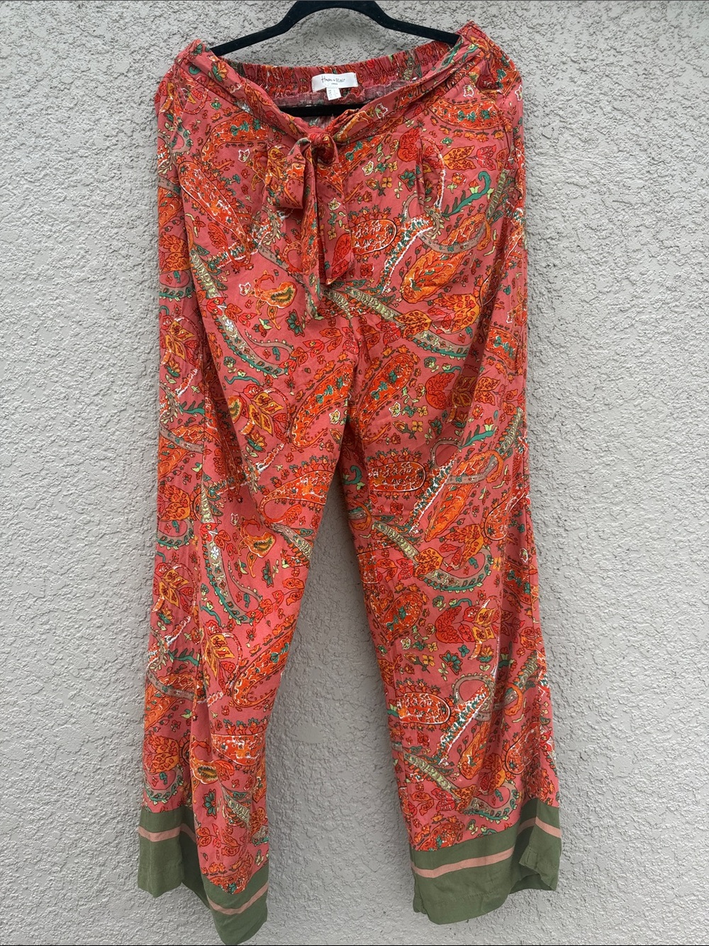 Coral Paisley Wide-Leg Drawstring Pants